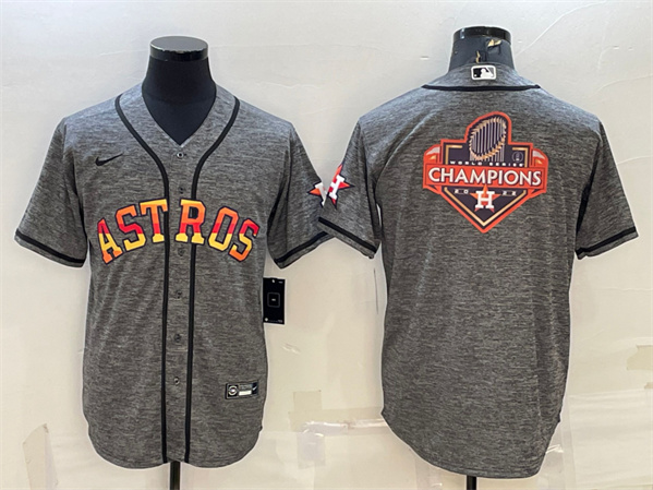 Men's Houston Astros Gray 2022 World Series Champions Team Big Logo Cool Base Stitched Baseball Jersey